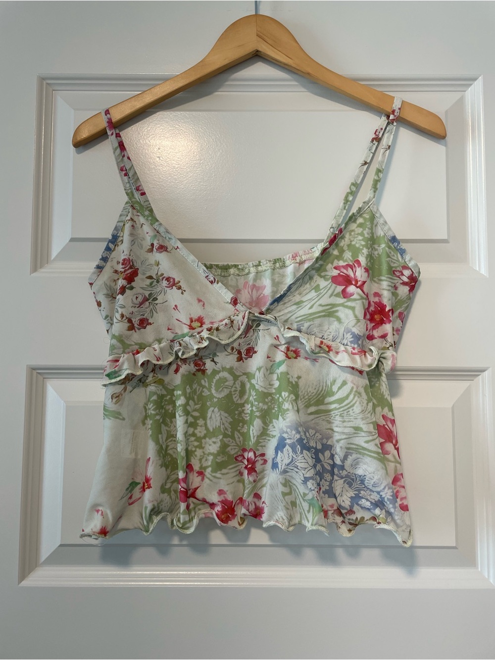 Y2K Crossover Ruffle V-Neck Floral Cami Tank Top